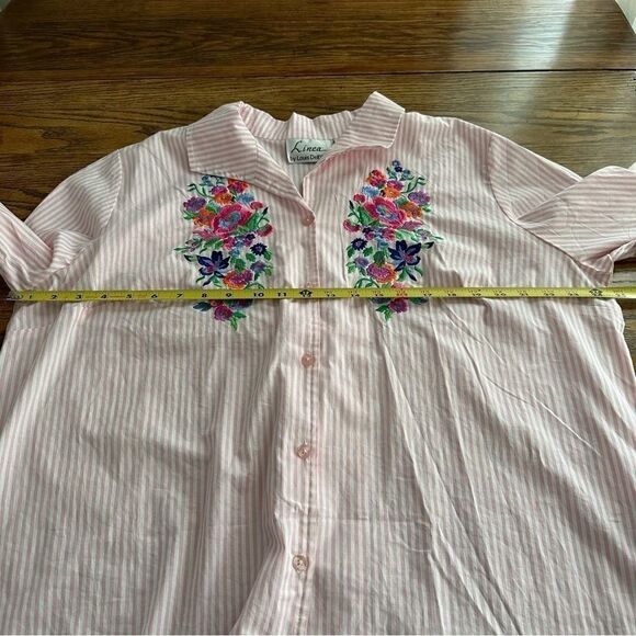 Linea by Louis Dell'Olio Pink Stripe Colorful Embroidered Flowers Blouse Size XL - Picture 4 of 6
